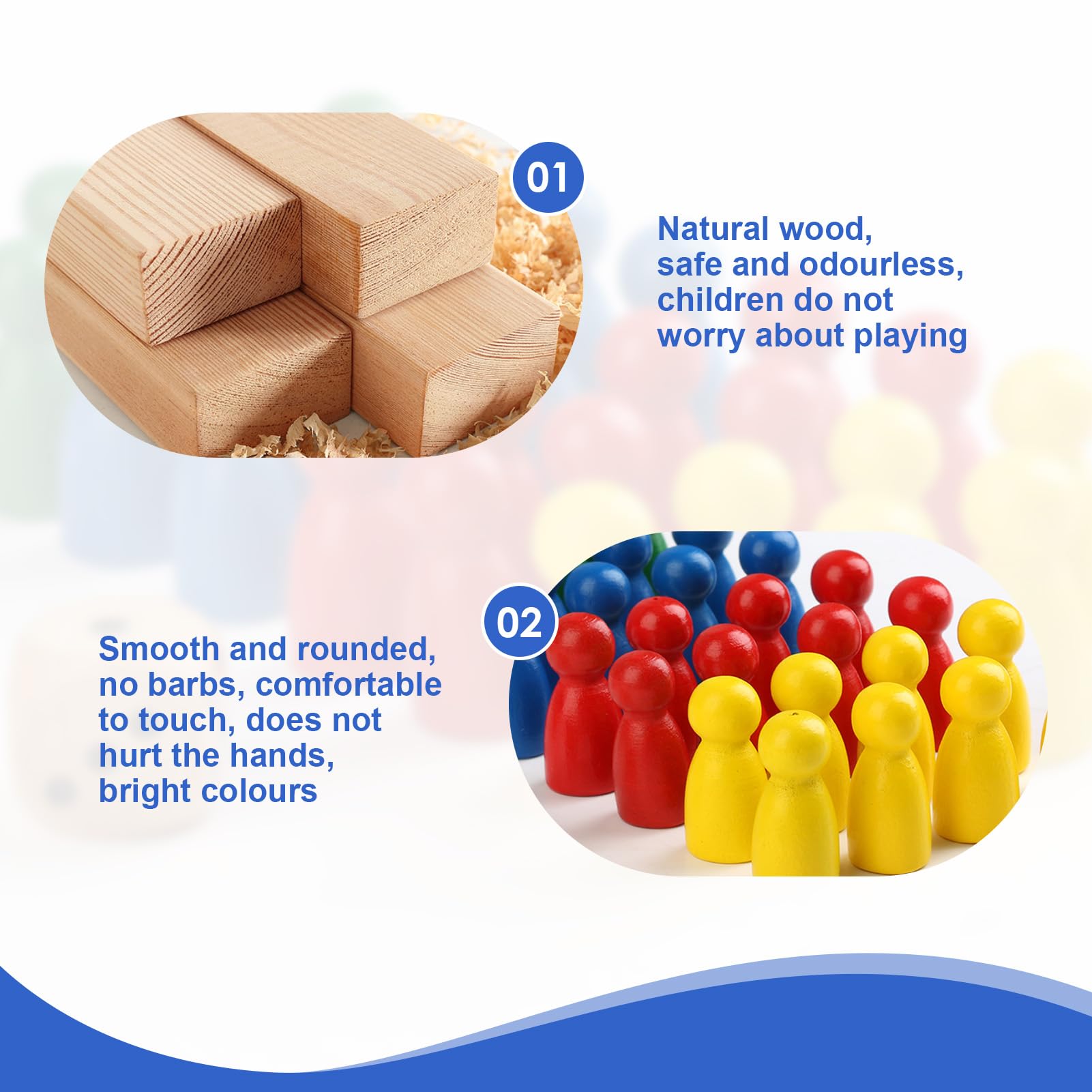 50 Pcs Wooden Pawns Board Game Pieces Multicolor Pawns Board Game Pawns Replacement with 2pcs Dice Ideal for Tabletop Games Flight Chess Educational Learning Crafts DIY Projects Accessories - Image 3