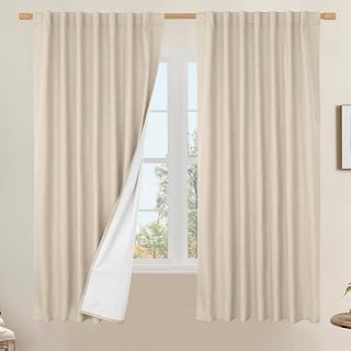 LAMIT 100% Blackout Linen Curtains 63 Inches Long 2 Panels, 60 x 63 Inch