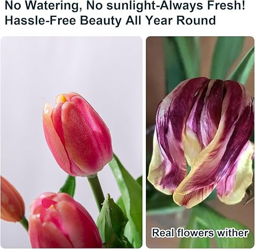 Miniatura 5 de 20 PCS Tulipanes Falsos Artificiales Flores de Seda Tulipán Falso Ramo de PU Flores Artificiales Flores Falsas con Caja de Regalo Tulipanes Falsos