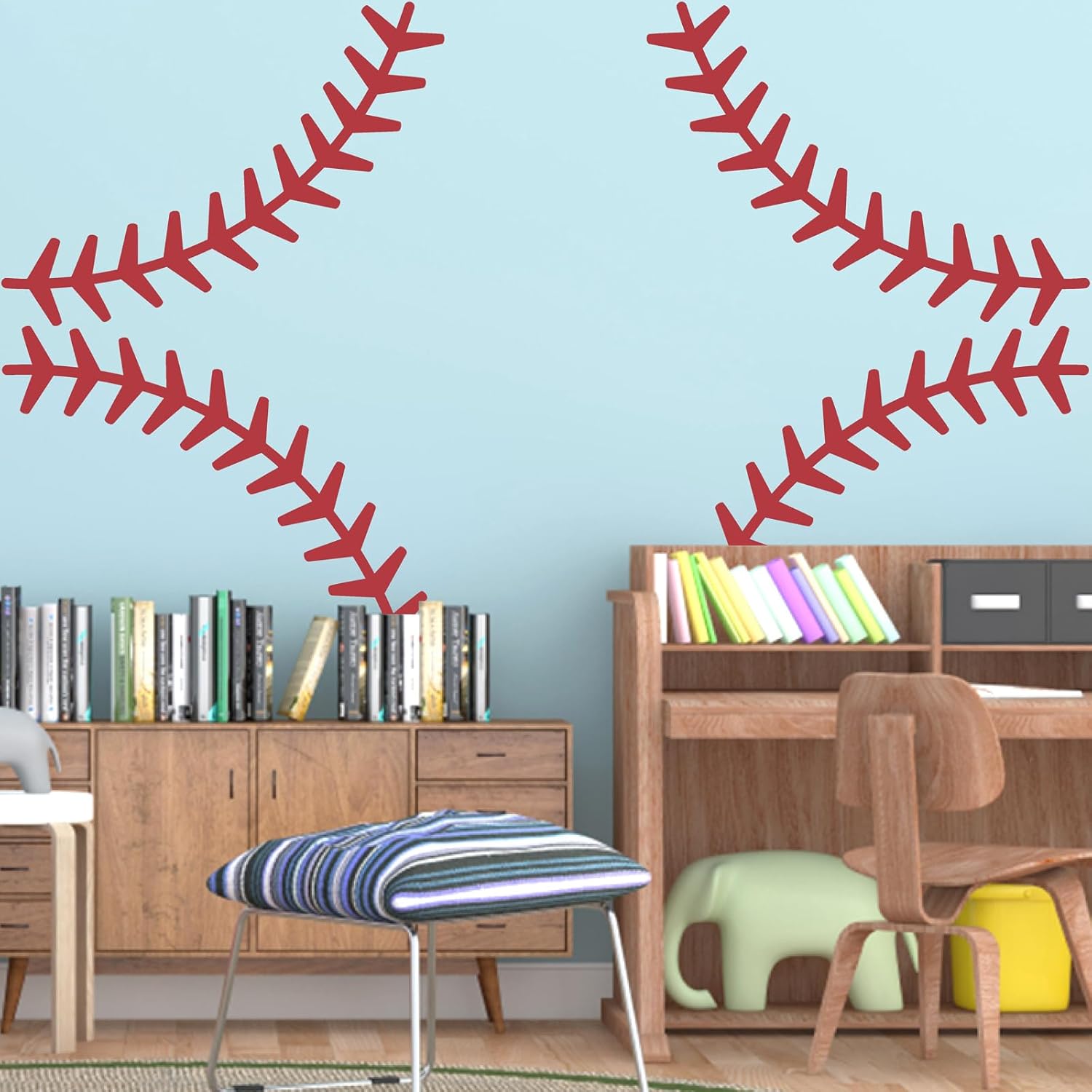 Extra Large Baseball Wall Decal Vinyl Baseball Stitches Wall Stickers Giant Baseball Lace Graphic Wall Decals Sport Art Mural Wall Stickers Baseball Theme Room Decor for Boys Room Teens Bedroom