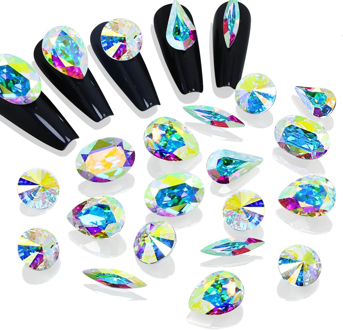 DONGZHOU DONG ZHOU 75 Pieces DIY Nail Art Rhinestone Crystal AB Glass Rhinestone Nail Set Loose Beads Crystal Sewing On Stone Pointed Back Jewelry Rhinestone Gems Decorations for Nail Art Craft