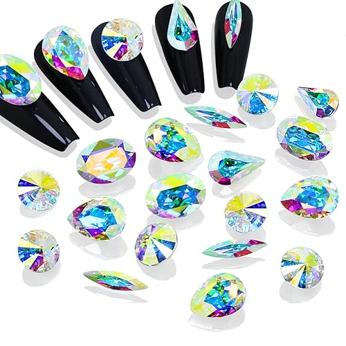 Dong ZHOU - Juego de 75 piezas de diamantes de imitación de cristal AB para decoración de uñas, cuentas sueltas de cristal para coser en piedra