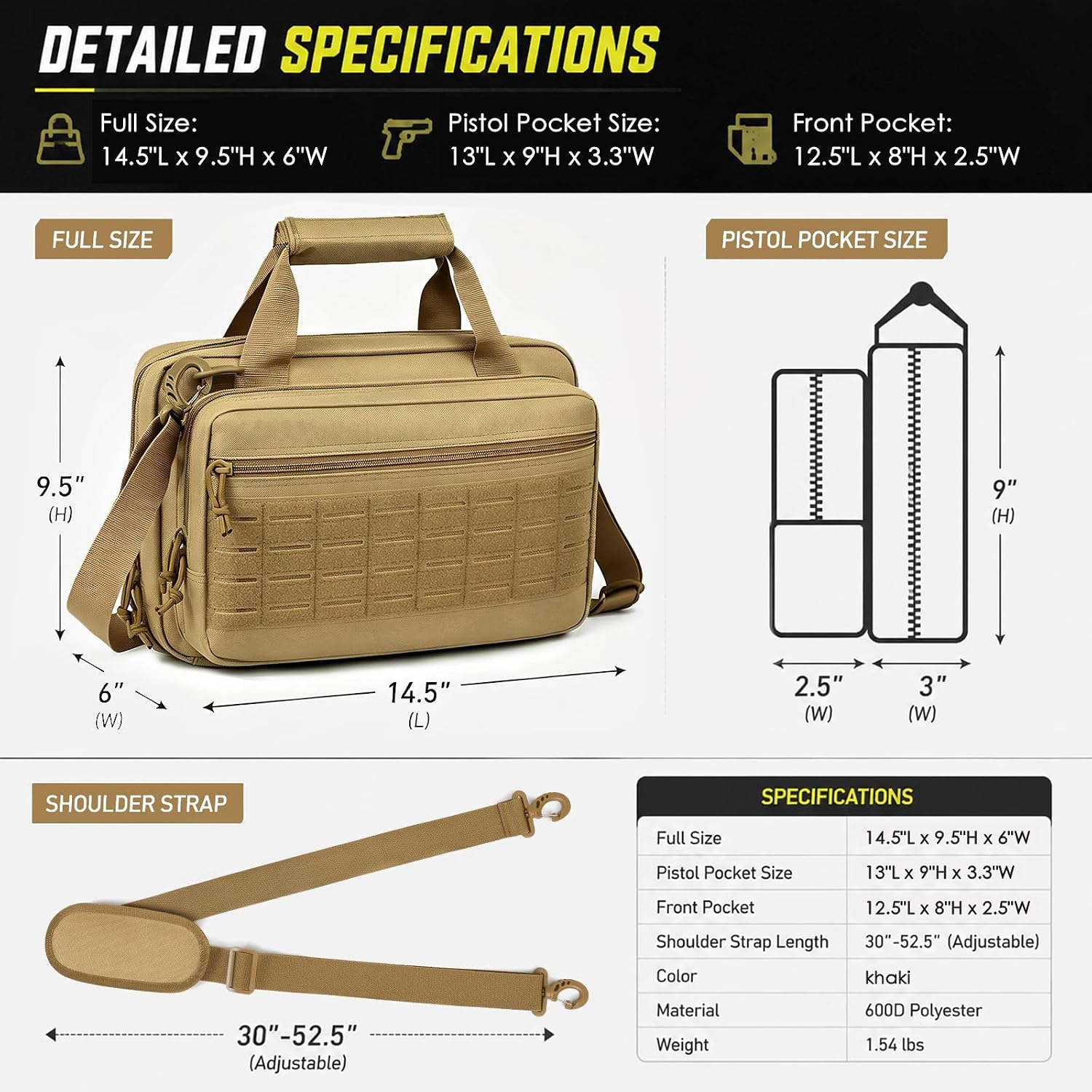 DAREKUKU Double Tactical Gun Utility Bag, Soft Small Range Organizer Pistol Case with Lockable Zipper, Two-Way Carrying, 600D Water-Resistant, Fits Two Handguns + Six Magazines image 5