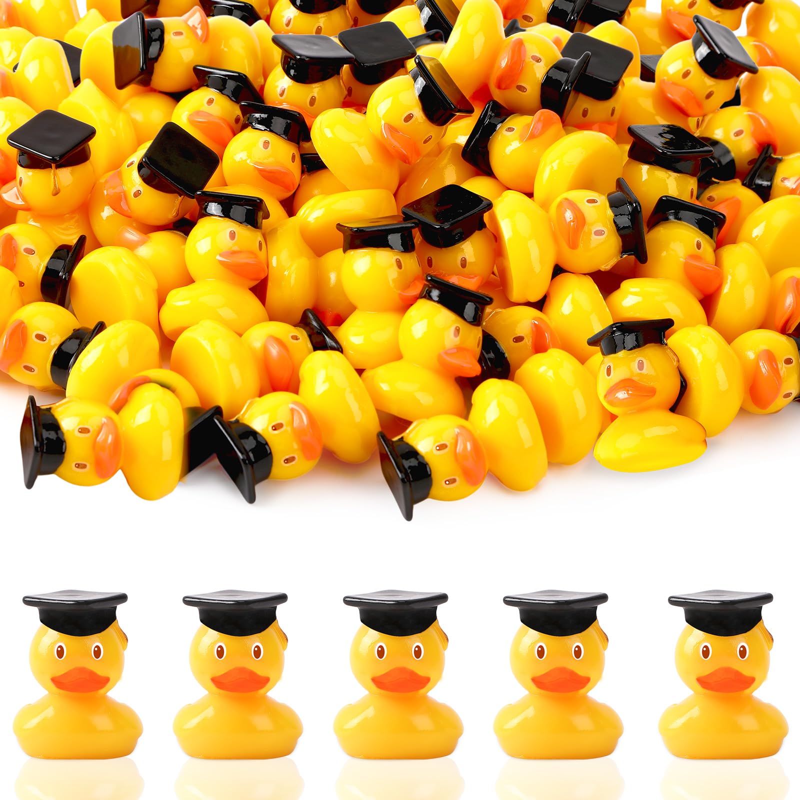 JUNEBRUSHS Graduation Table Decorations, 50 Pcs Mini Resin Ducks Tiny Graduation Cap Duck Yellow Grad Ornaments for Grad Party Favors Crafts