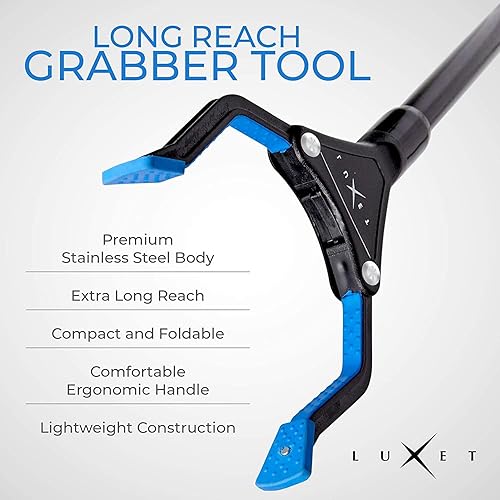 Miniatura 4 de Luxet Reacher - Herramienta de agarre plegable de acero de 19 pulgadas de largo, punta magnética de agarre fuerte, herramienta de agarre resistente,