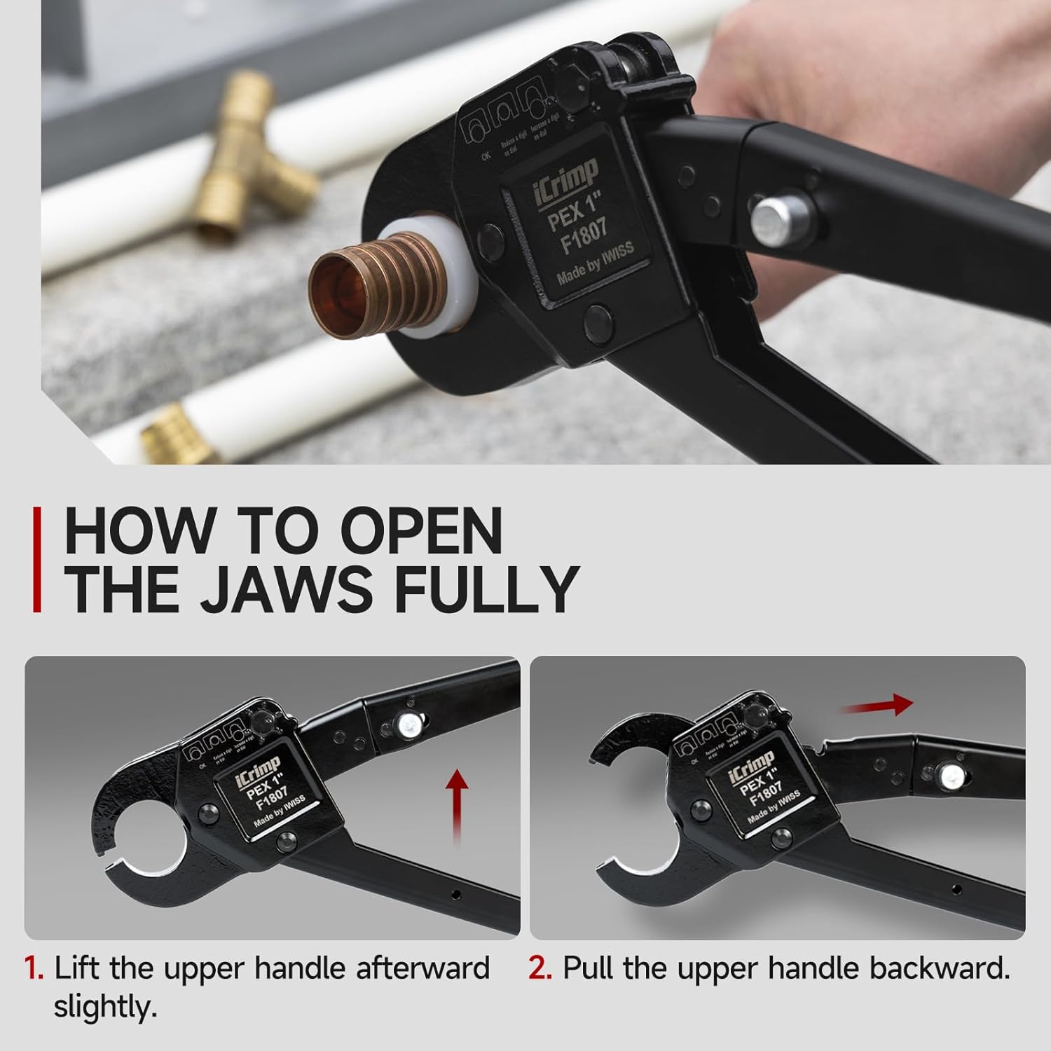 iCrimp Angle Head F1807 PEX Pipe Crimping Tool for Copper Rings - 1-inch Angle Single Crimper, Suitable for Tight Spaces