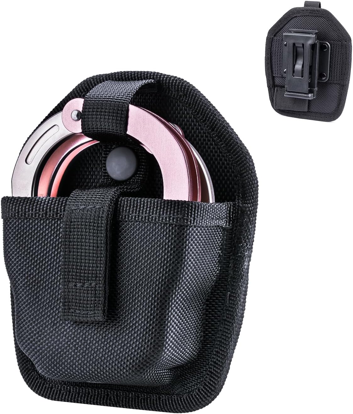 NEXTORCH V12 V22 Handcuff Holder Heavy Duty Nylon Handcuff Case with Clip, Holster Belts Clamp Chain & Hinged Hand Cuff Pouch for Tactical Vest