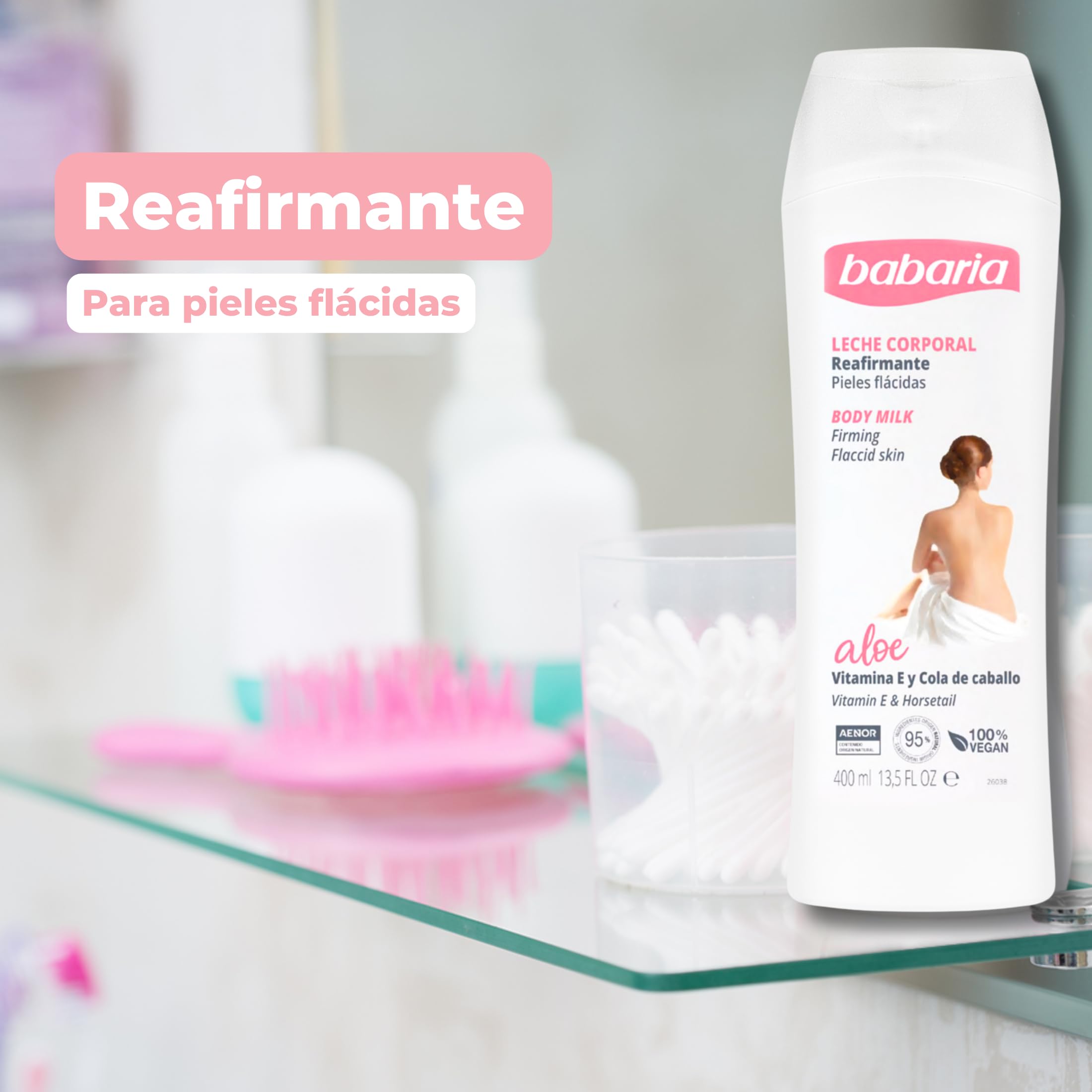 Babaria - Crema Reafirmante Corporal | Crema Hidratante Corporal Y Firmeza | Body Milk Para Pieles Sensibles | Aloe Vera Y Vitamina E | Rápida Absorción - 400 Ml