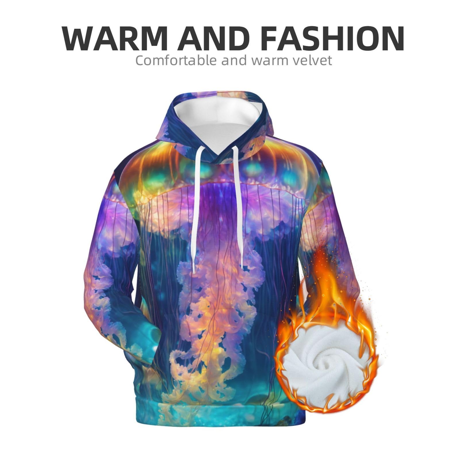 Męska bluza z kapturem z nadrukiem oceanu meduzy, casualowa grafika z nadrukiem bluzy z kapturem z kieszenią