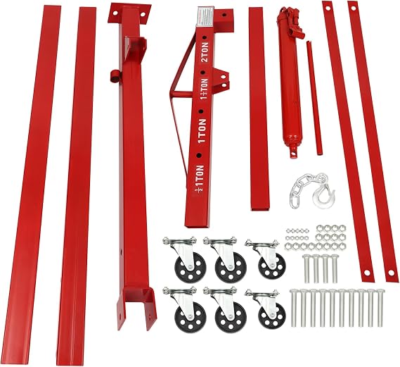 2 Ton Folding Hydraulic Engine Crane, Red Hydraulic Engine Hoist W/Wheels, Cherry Picker Shop Crane Lift, Carbon Steel Hydraulic Powered Hoist Lift, Heavy Duty Crane For Workshop, Warehouse, Wharves
