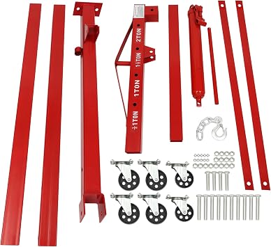 2 Ton Folding Hydraulic Engine Crane, Red Hydraulic Engine Hoist W/Wheels, Cherry Picker Shop Crane Lift, Carbon Steel Hydraulic Powered Hoist Lift, Heavy Duty Crane For Workshop, Warehouse, Wharves