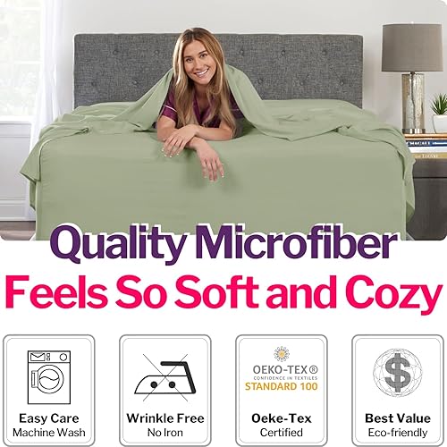 Miniatura 4 de Juego de sábanas de tamaño matrimonial, juego de sábanas de tamaño matrimonial de bolsillo profundo, juego de 4 piezas con sábana bajera de bolsillo