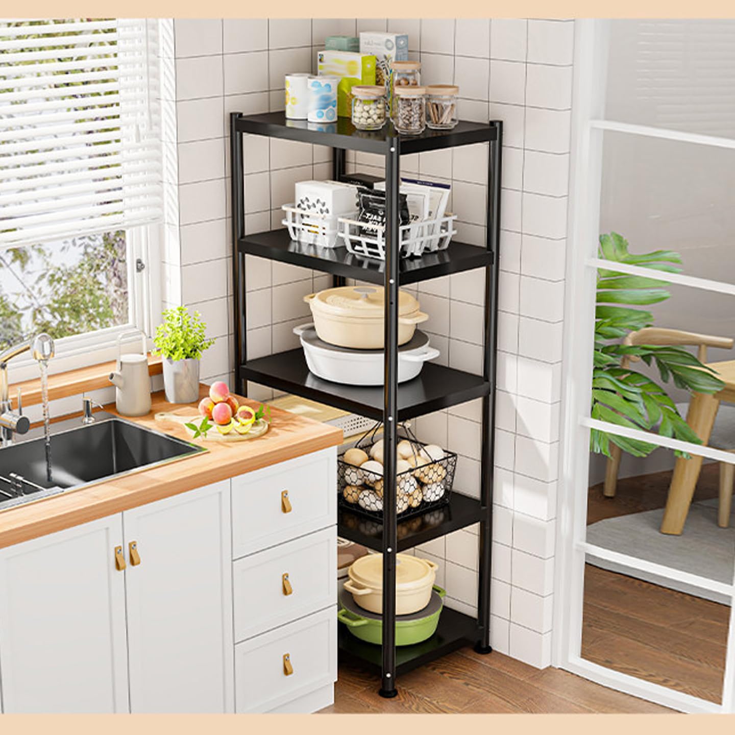 Scaffale Salvaspazio Scaffalatura Metallo Garage Scaffali da Cucina Scaffali in Metallo per Garage Ripiani Regolabili Scaffali A Colonna Black 40x30x160cm
