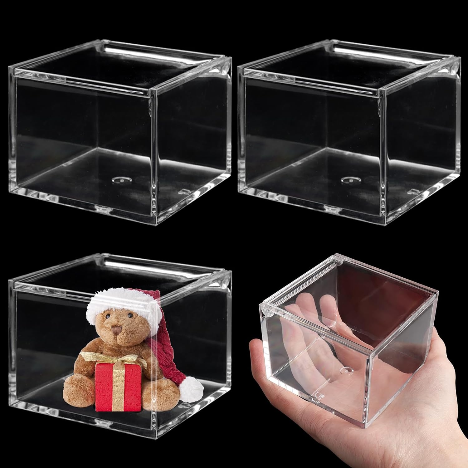 Anjmd 3 Pack Clear Acrylic Box with Lid Small Acrylic Cube