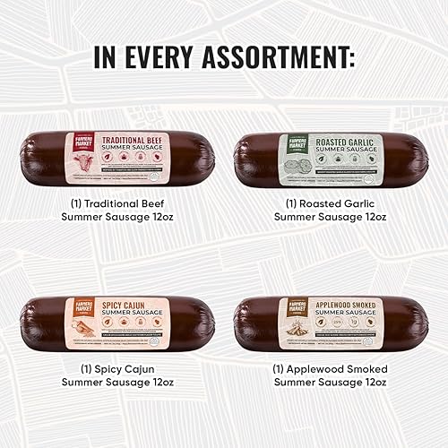 Miniatura 32 de Farmers' Market - Salchicha de verano, ahumada con nogal, carne de res y cerdo, rollo de salchicha estable para conservar, listo para comer, alto