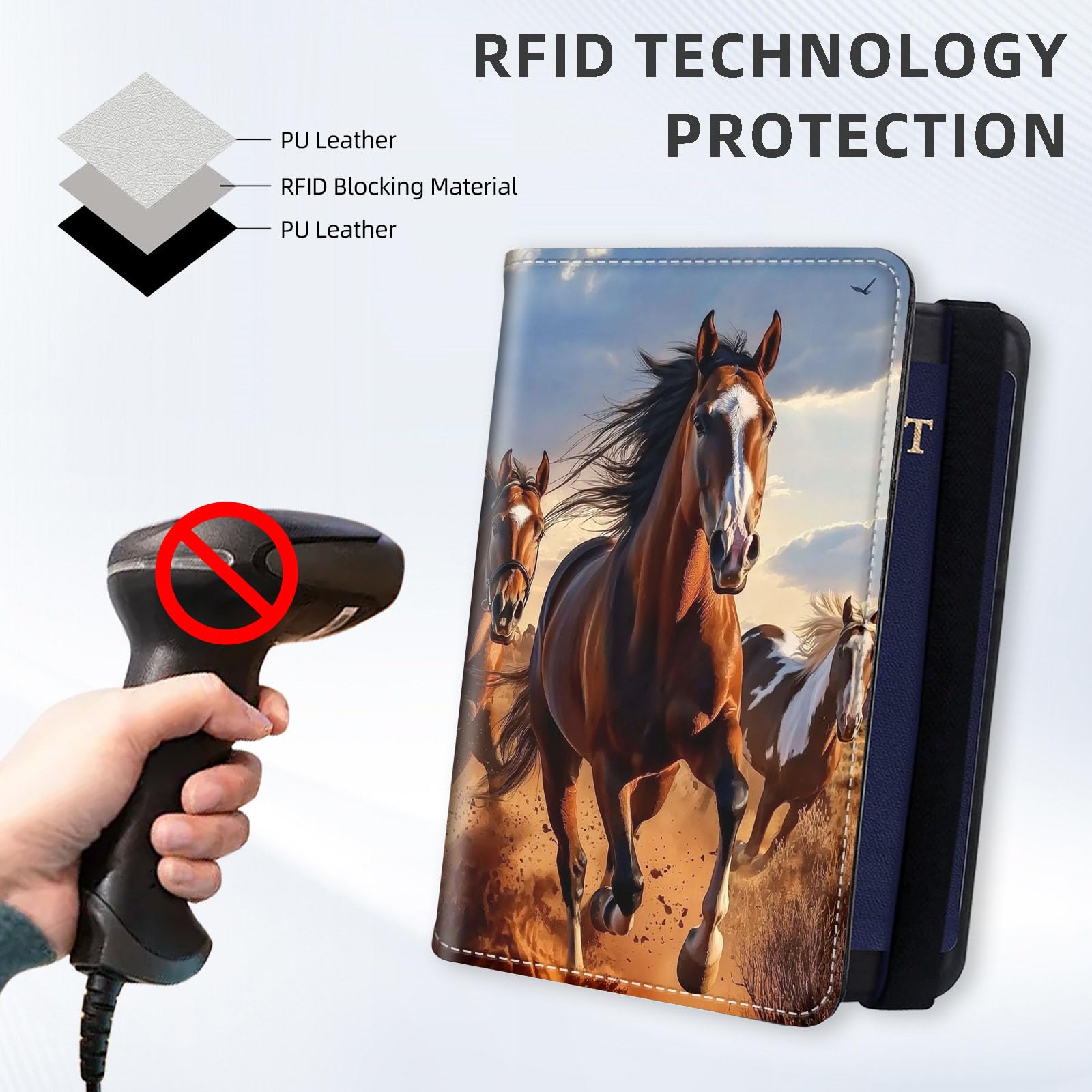Cartera para pasaporte con bloqueo RFID, accesorios de viaje de cuero de primera calidad para mujeres y hombres, organizador seguro para tarjetas, A1, Tres caballos marrones, 4.25 * 5.6 IN
