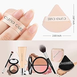 CUPID CARE 6 Pcs Triangle Powder Puff with 2 Travel Cases, Setting Powder Puffs for Face Powder and Foundation, Velour Makeup Puff for Loose Powder Body Powder, Skin-Friendly, Beauty Makeup Tools