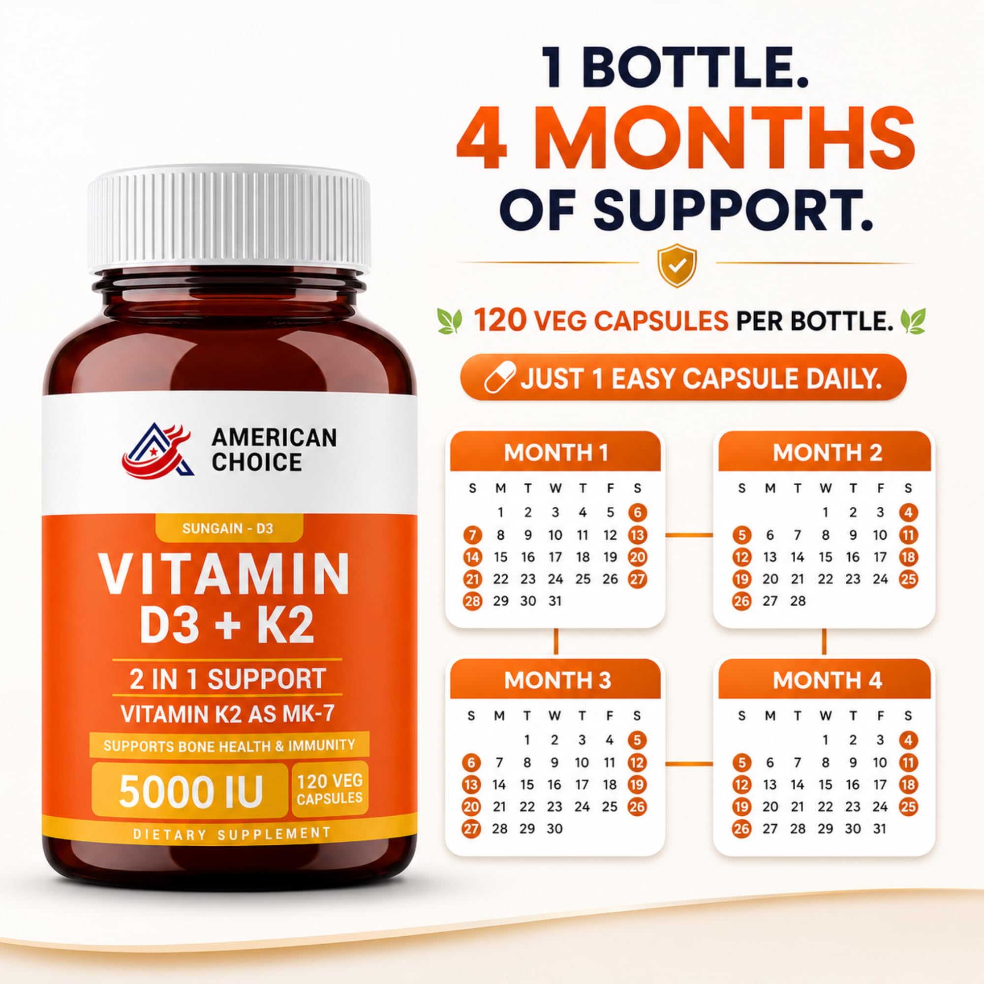 Vitamin D3 5000 IU Supplement, 100mcg Vitamin K2, 120 Veg Capsules — Amazon image 6