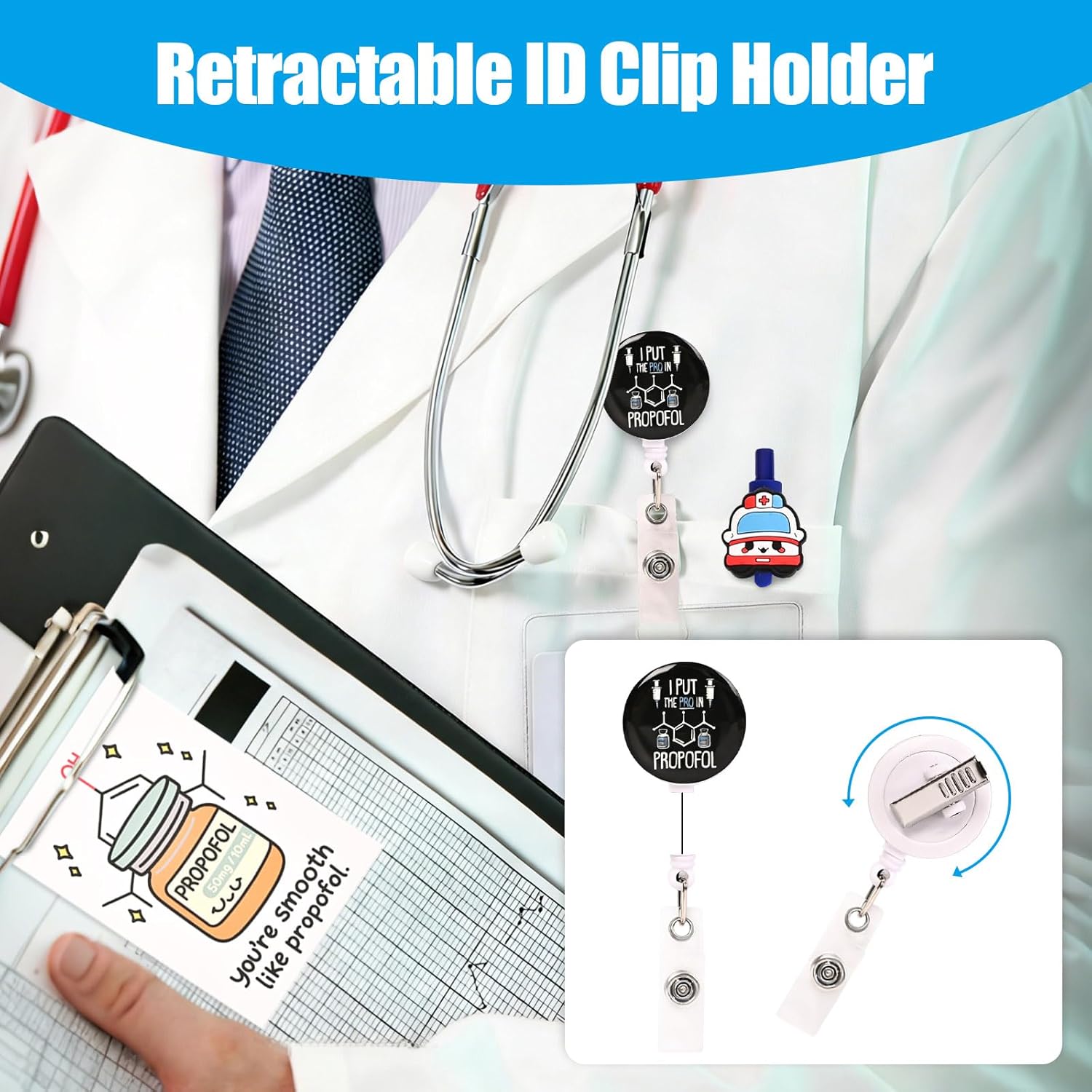 40 Set Anesthetist Appreciation Gifts Bulk Nurse Week Retractable ID Badge Holder|Anesthesia Pens| Thank You Card for Nurse Anesthesiology Office Medical Work Student and Healthcare Teams
