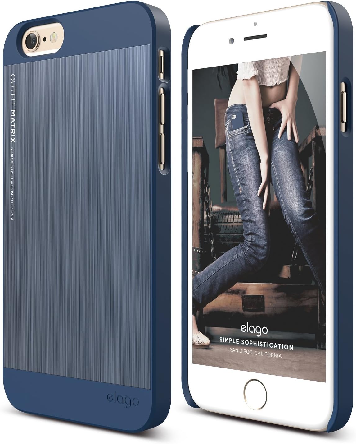 iPhone 6S Case, elago® [Outift Matrix][Jean Indigo/Royal Blue] - [Premium Hybrid Construction][Brushed Aluminum][Spark Design Award] - for iPhone 6/6S