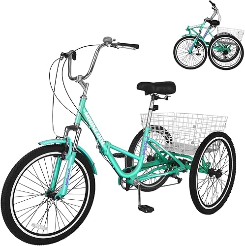 Vista 157 de H&ZT Triciclo para adultos, bicicleta de 3 ruedas, triciclo crucero, con engranaje de 7 velocidades, mango de freno de estacionamiento, escalón