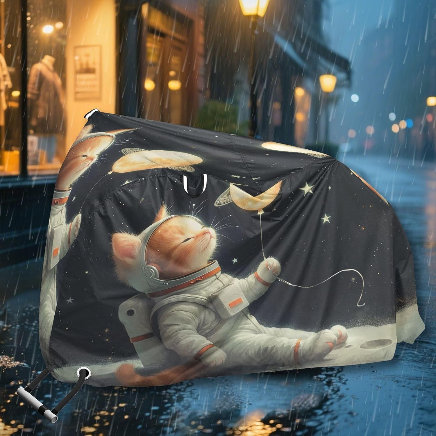 ALAZA Cat Kitten Astronaut Bike Cover Waterproof Outdoor Ebike Bicycle Covers Tarp Protection for 1/2 Bikes, Sun UV Dust Wind Proof