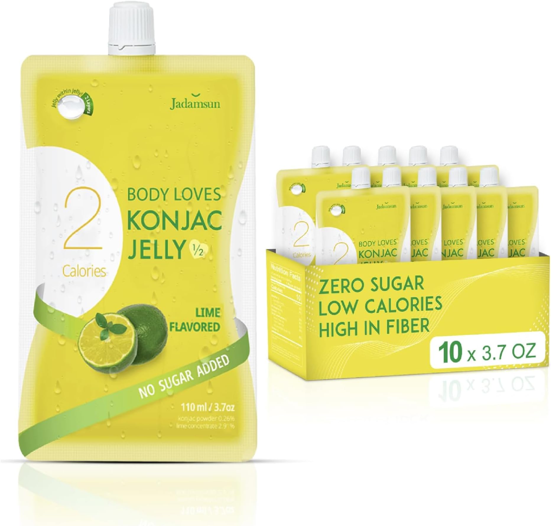 Jadamsun Body Loves Konjac Jelly (Calamansi Lime, 10 pcs) - Korean Low-Calorie Healthy Fruit Smoothie. Vegan, Gluten-Free, Sugar-Free Asian Snack.