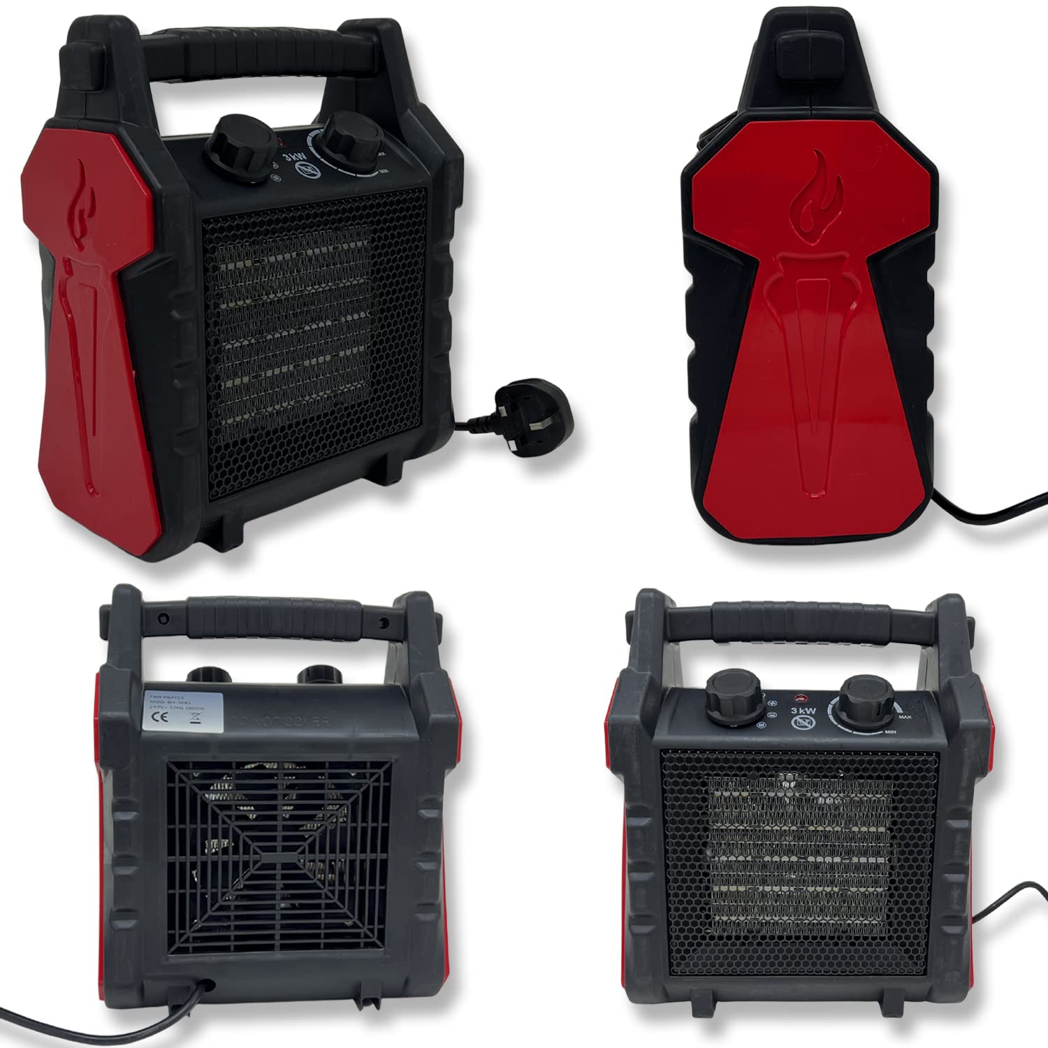 Powerful Commercial Industrial Electrical Fan 3KW Heater Workshop Garages Office (3KW (Black/Red))