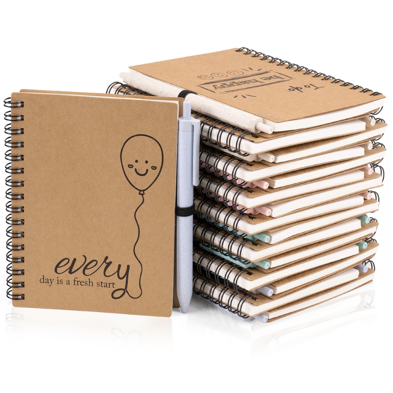 Dynta Inspirierende Tagebücher, Großpackung, 16 Sets, A6, Spiralnotizbuch mit Stroh-Kugelschreiber, Krafteinband, motivierendes, kleines Notizbuch, Büro, Schulbedarf, Geschenke für Kollegen