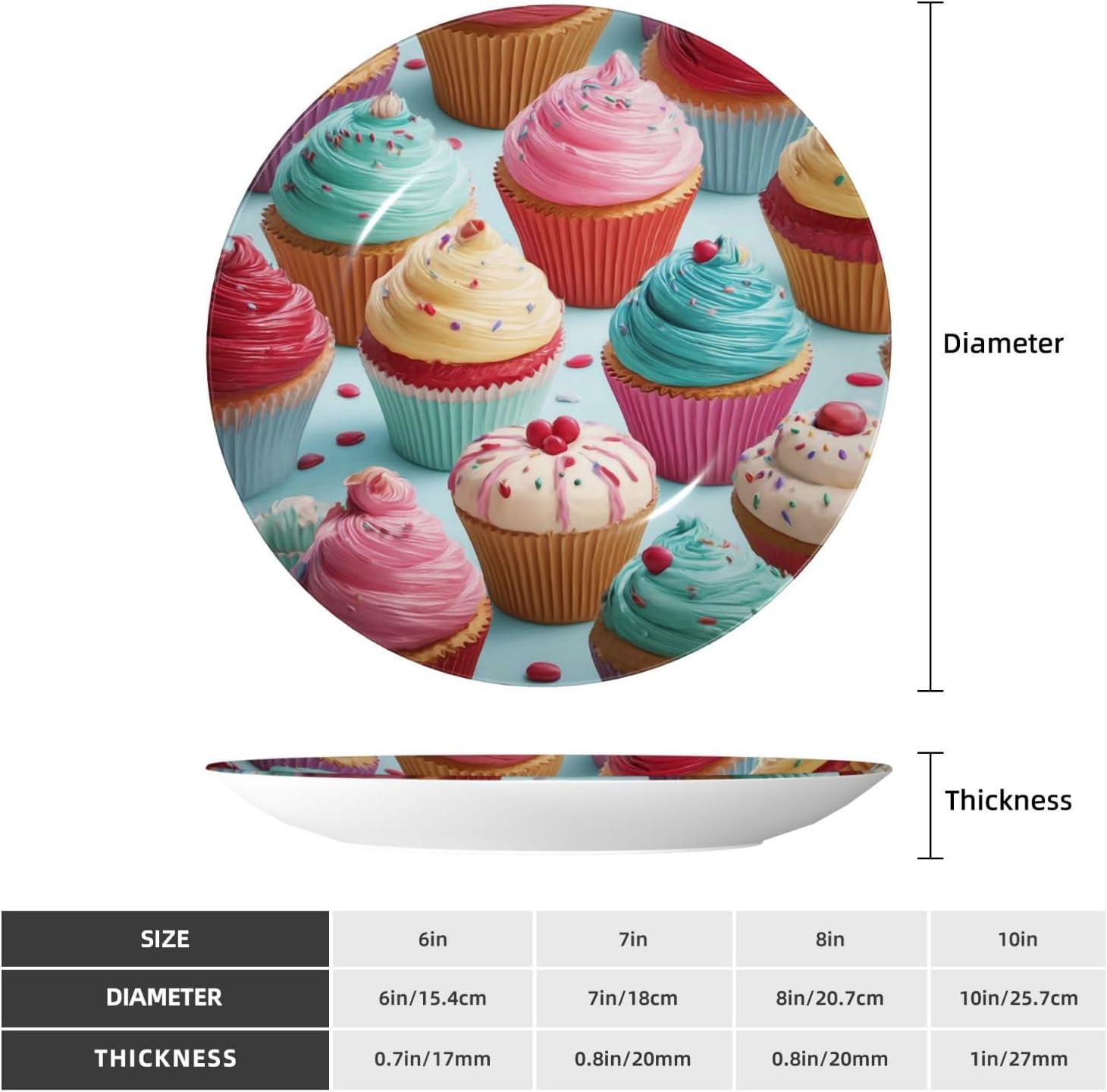 Decorative Plate 10in Bone China Dessert Plates with Display Stand Ceramic Ornament Ceramic Colorful Sweet Lollipop Cupcake Donut Decorative Plates Art Crafts Porcelain Plate for Home Club Living Room