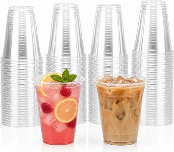 Oojami 50 Count 14 Ounce Clear Plastic Cups, Crystal Clear PET Disposable Cups for Cold Drinks, Party Cups for Water, Soda, Juice, Iced Coffee, Weddings, Events, Home & Office