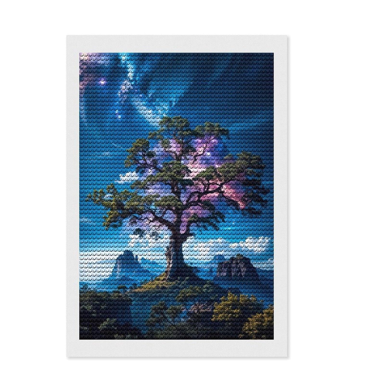 Junmoney Tree Nebula Diamond Painting Kit 8"x12", with Tool Kit, Finish and Display, Vintage Style Decor, Thoughtful Handmade Gift