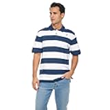 Men's Striped Polo Shirt - Breathable Cotton - Elbow Length Short Sleeve Button Down Classic Shirt