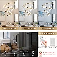Vista 2 de Modern LED Chandelier High Ceiling 5 Ring Gold Chandeliers Foyer Dimmable Ceiling Pendant Light Fixture Contemporary Flush Mount Chandelier for