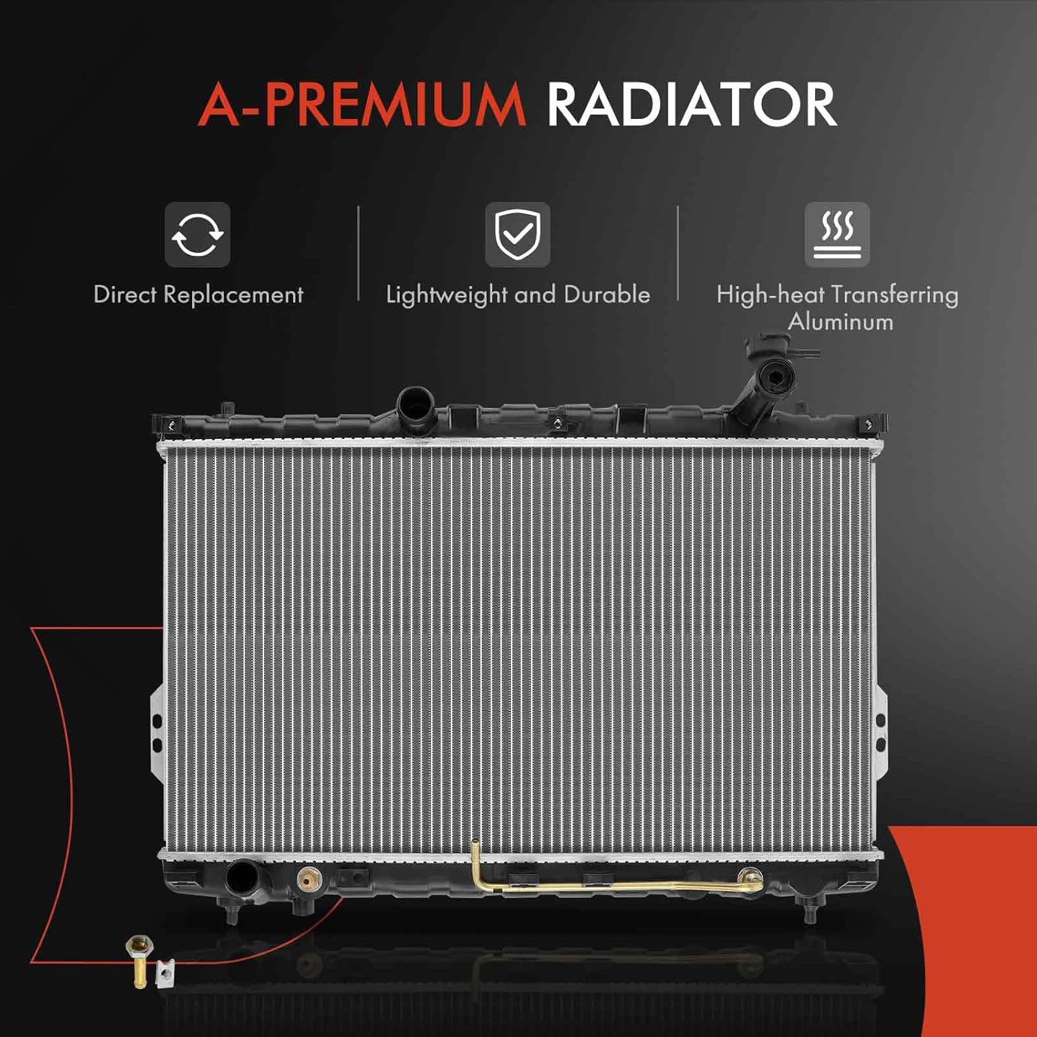 A-Premium Engine Coolant Radiator Assembly with Transmission Oil Cooler Compatible with Hyundai Santa Fe 2001 2002 2003 2004 2005 2006, 2.4L 2.7L, Automatic Transmission
