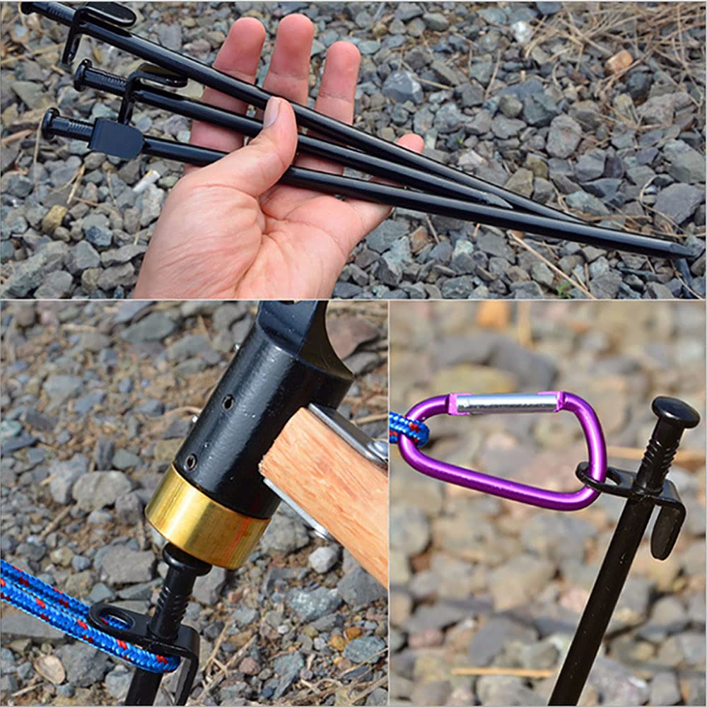 12 Piquets De Tente En Acier Forgé + Marteau - 20cm, Ultra-Robustes Pour Sol Dur Et Rocheux
