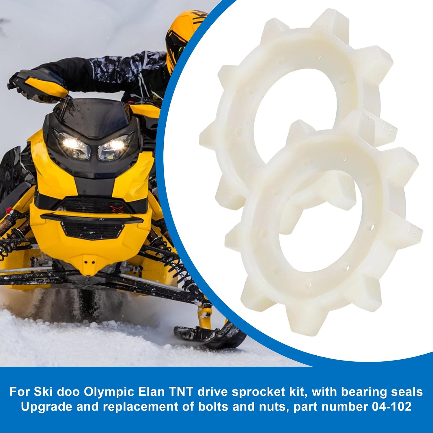 For Ski-doo Olympic Elan TNT Drive Sprocket Kit with Bearings Seals & Bolts & Nuts, Upgrade Replacement for Part #04-102