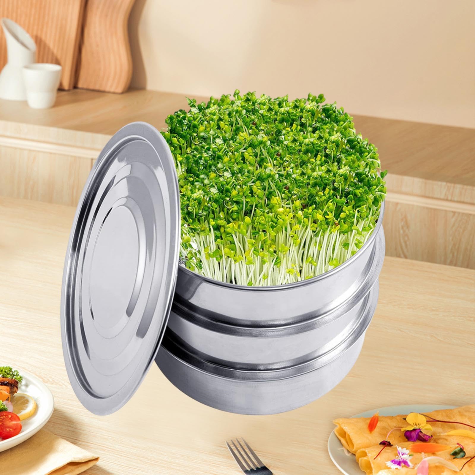 MagiDeal Kit de Germination des graines en Acier Inoxydable, Chariot à germer des avec Un Plateau de Germination de Plante en Filet pour Les Haricots, Ensemble de Plaques de 2 Mailles