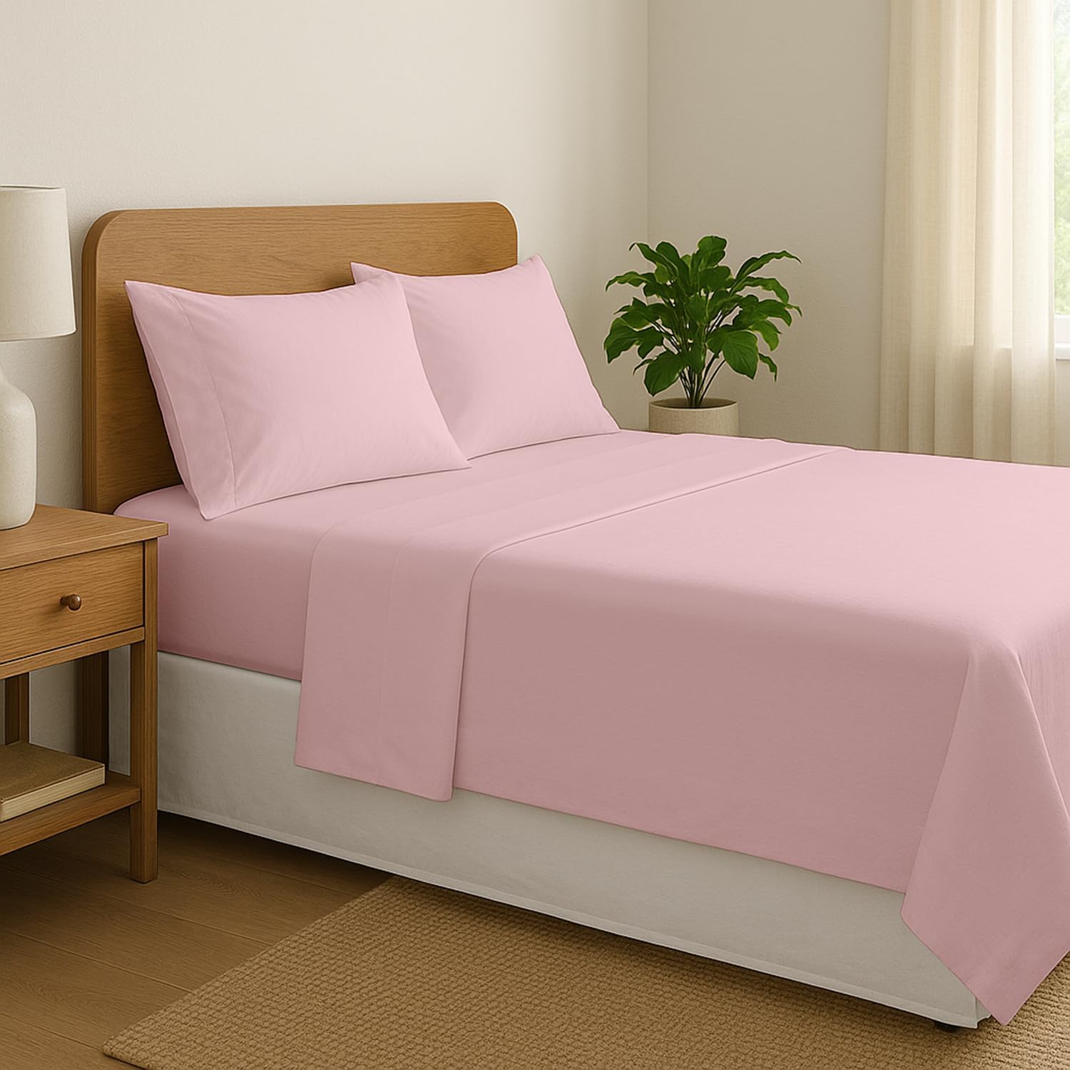 SLEEP-NEST 4 Piece Sheet Set California Queen - 600 TC Premium Breathable 100% Cotton - Elastic All Around - Fits Mattress Upto 16 Inch, Deep Pocket, Extra Soft, Fit Easy, Baby Pink