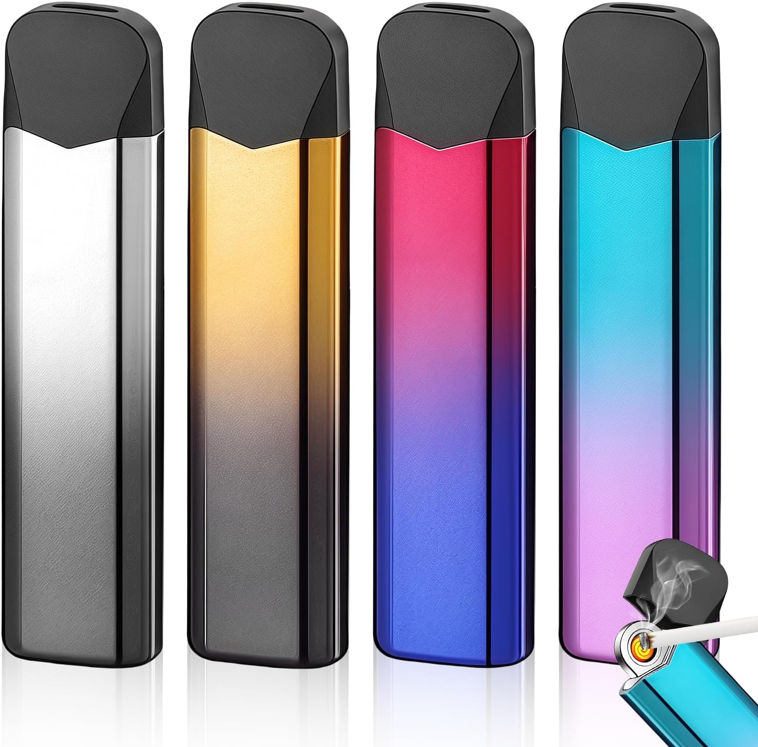 Pack of 4 Windproof Electronic Lighter: Windproof Electric Lighter with USB Port, Double-Sided Ignition, Flameless Storm Lighter, USB Lighters, Rechargeable, No Gas