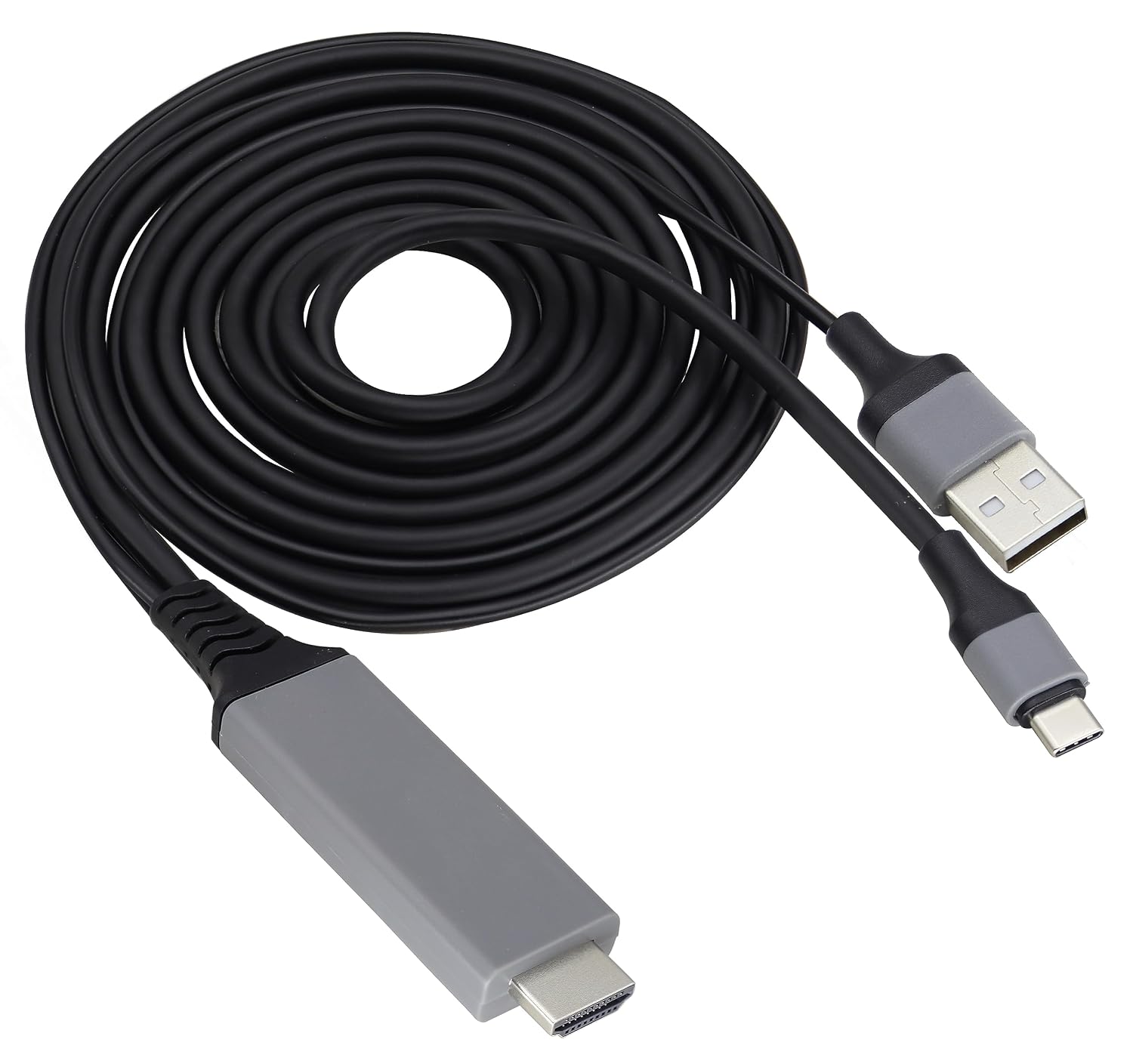 2 in 1 MHL USB Type C 3.1 Male & USB 2.0 A Male to HDMI Male 4K@30Hz HDTV Mirroring Video Audio Output Charging Cable Compatible with Android, MacBook, iPad, Thunderbolt 3(2m/Black-USB C)