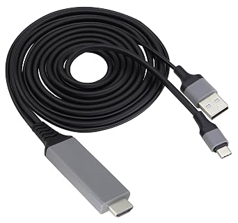 2 in 1 MHL USB Type C 3.1 Male & USB 2.0 A Male to HDMI Male 4K@30Hz HDTV Mirroring Video Audio Output Charging Cable Compatible with Android, MacBook, iPad, Thunderbolt 32m/Black-USB C