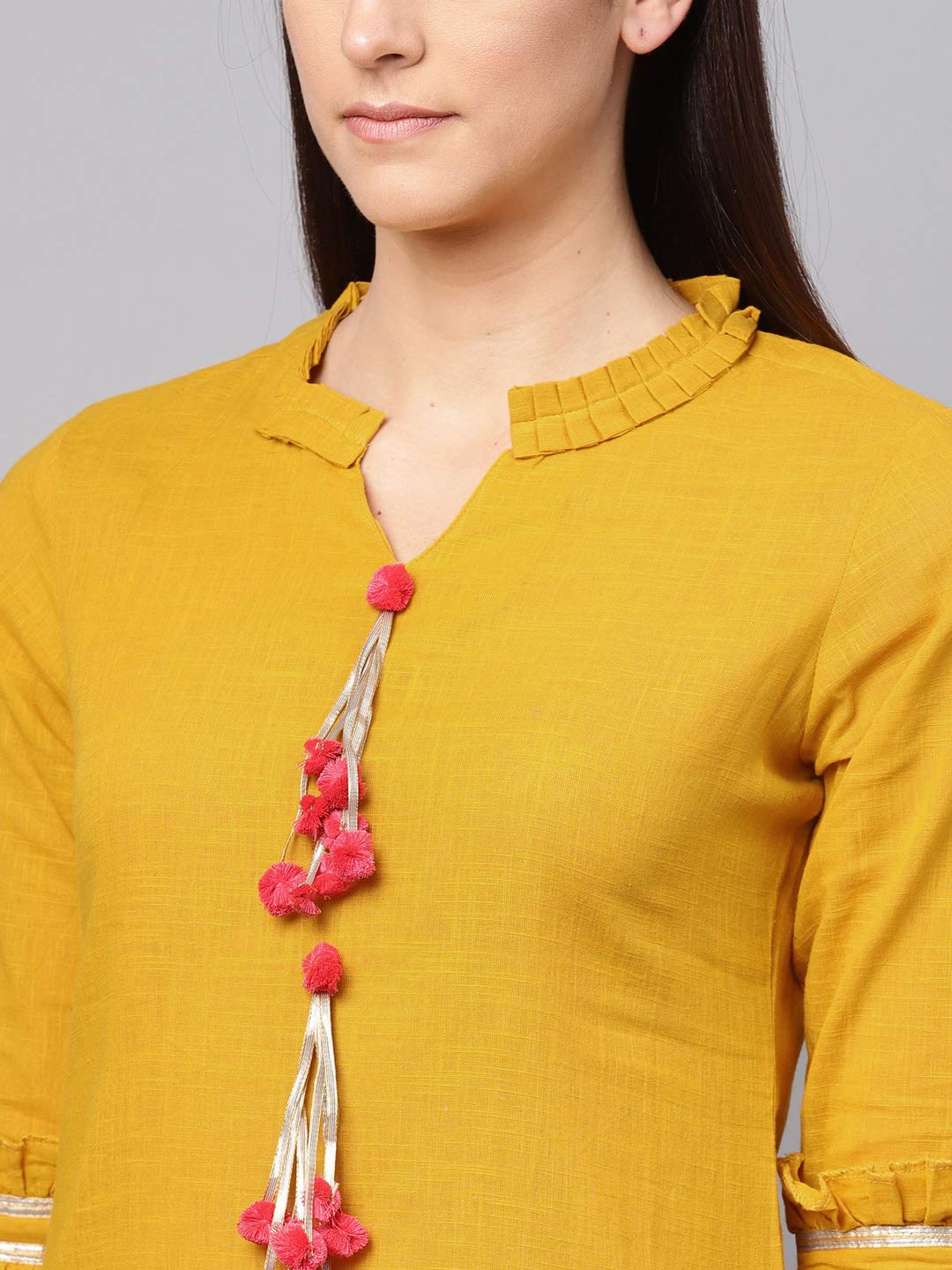 Idalia Mustard Solid Kurta With Palazzo Pants