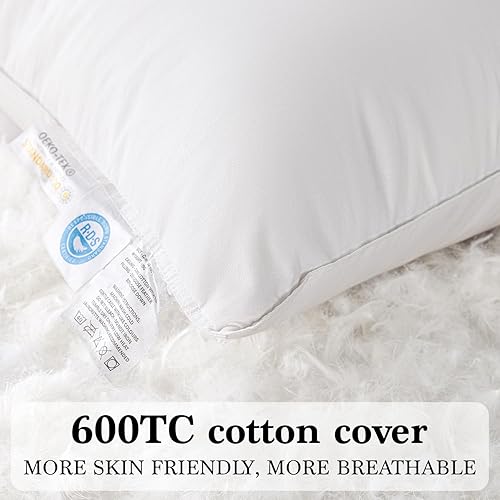 Miniatura 4 de Shilucheng Juego de 2 almohadas de plumón de ganso de tamaño estándar, 750+ poder de relleno, almohada de plumas de cama de lujo calidad hotelera