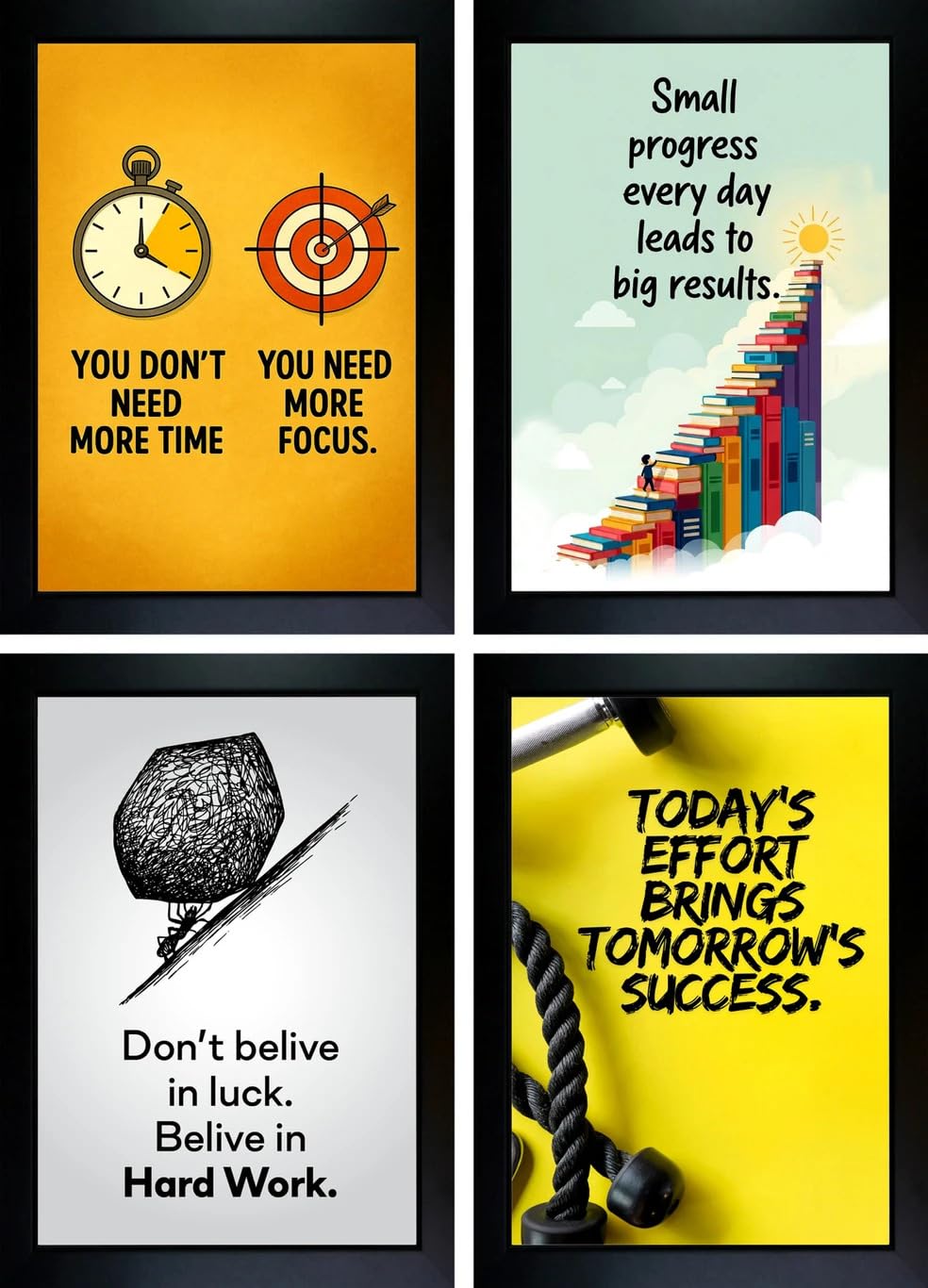 CrowdHall Motivation Photo Frame | Motivation Frame | Motivational Quotes Wall Art for Living Room, Home Decor, Bedroom, Office. (Size 13 X 17 inch, 4 Frame Combo) (6.5 x 8.5 Each Frame Size)-image-18