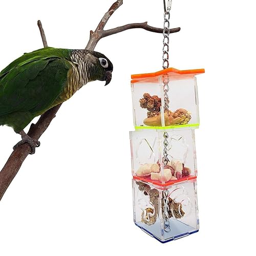 EVTSCAN Juguete de forrajeo Colgante de pájaro, Caja de forraje de Loro de pájaro Multicapa