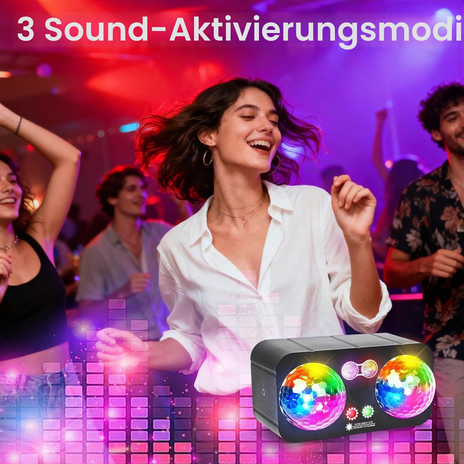 6 in 1 Discolicht Partylicht mit Stativ, Discokugel DJ Licht mit Stroboskop, Musikgesteuert LED Disco Party Licht, Sound-aktivierte Party Lampe mit 3M USB für Heimclub, Karaoke, Halloween, Weihnachten