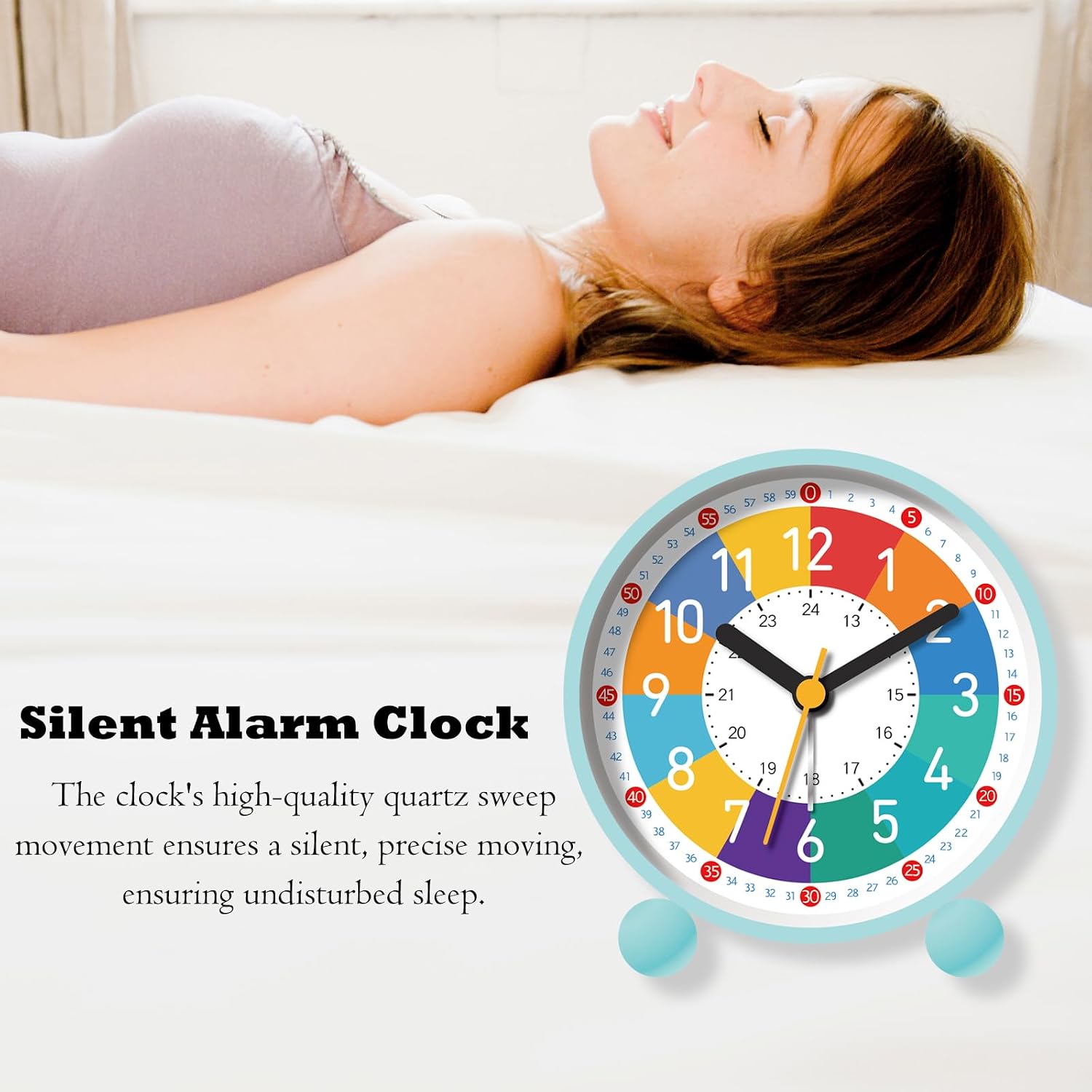Analog Alarm Clock for Kids Learn to Tell Time, 12/24H Time, Gradual Alarm, Silent, Battery Operated with Press-to-Light Backlight, Ideal for Kids, Teens & Bedroom Decor