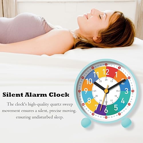 Miniatura 4 de Reloj despertador analógico para niños que aprenden a decir la hora, hora de 1224 horas, alarma gradual, silencioso, funciona con pilas con