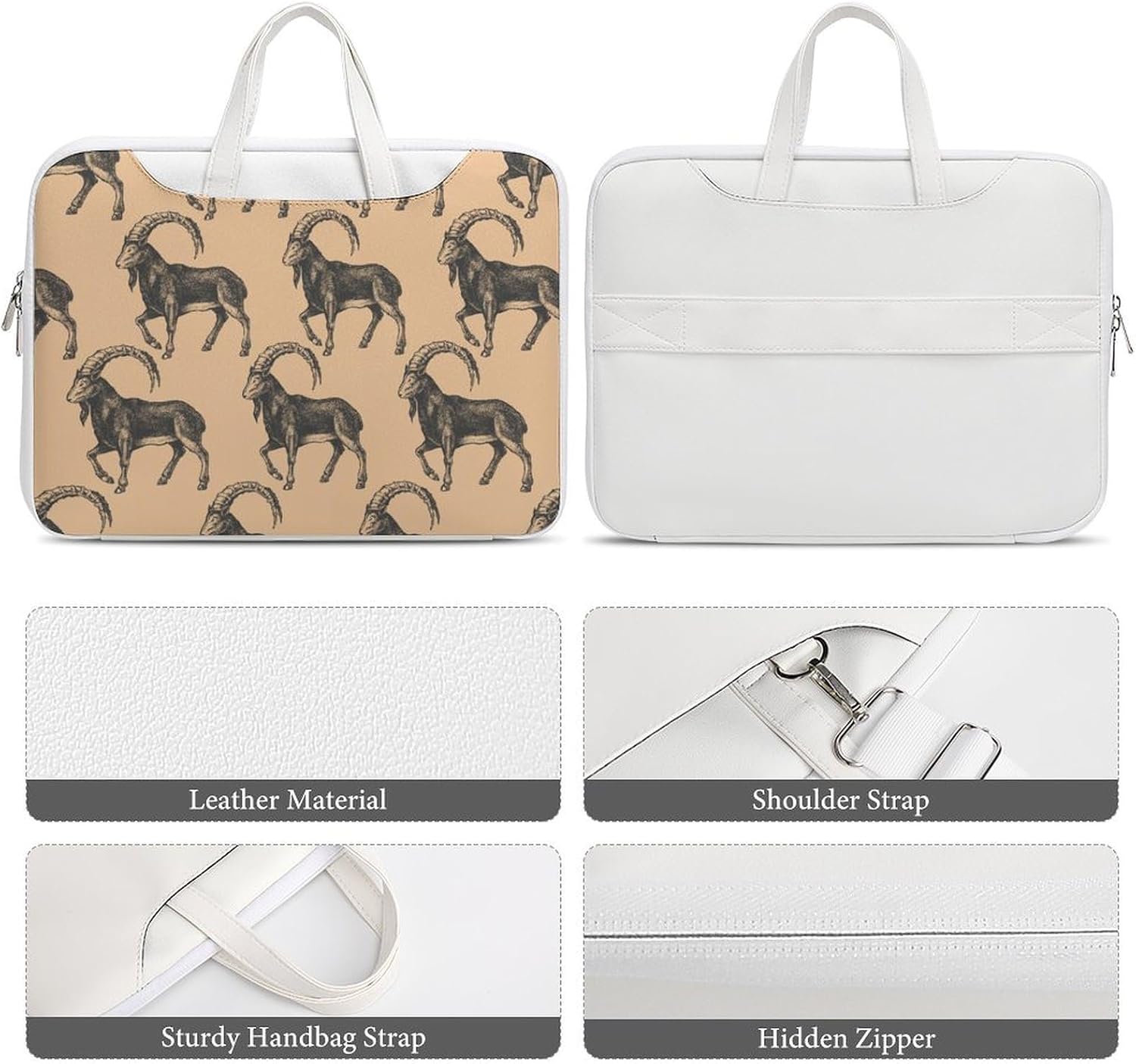 Funny Goat Laptop Sleeve Case Computer Briefcase Carrying Bag with Handle White-Style-2 37x28cm image 5
